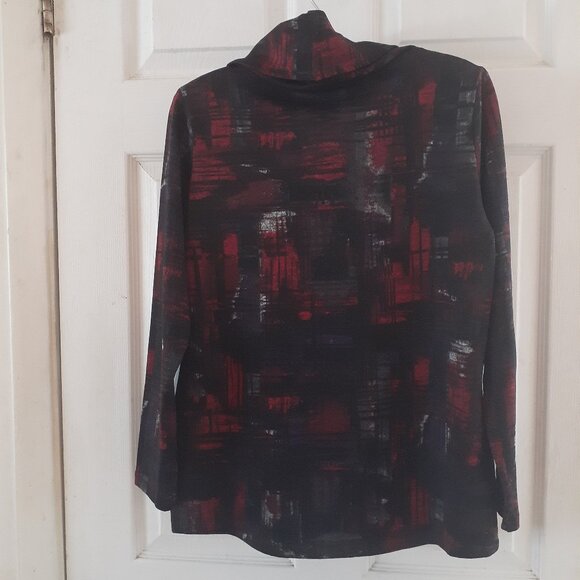 Haggar Cowl Neck Top Black/Red/Purple Size Medium - Picture 2 of 6